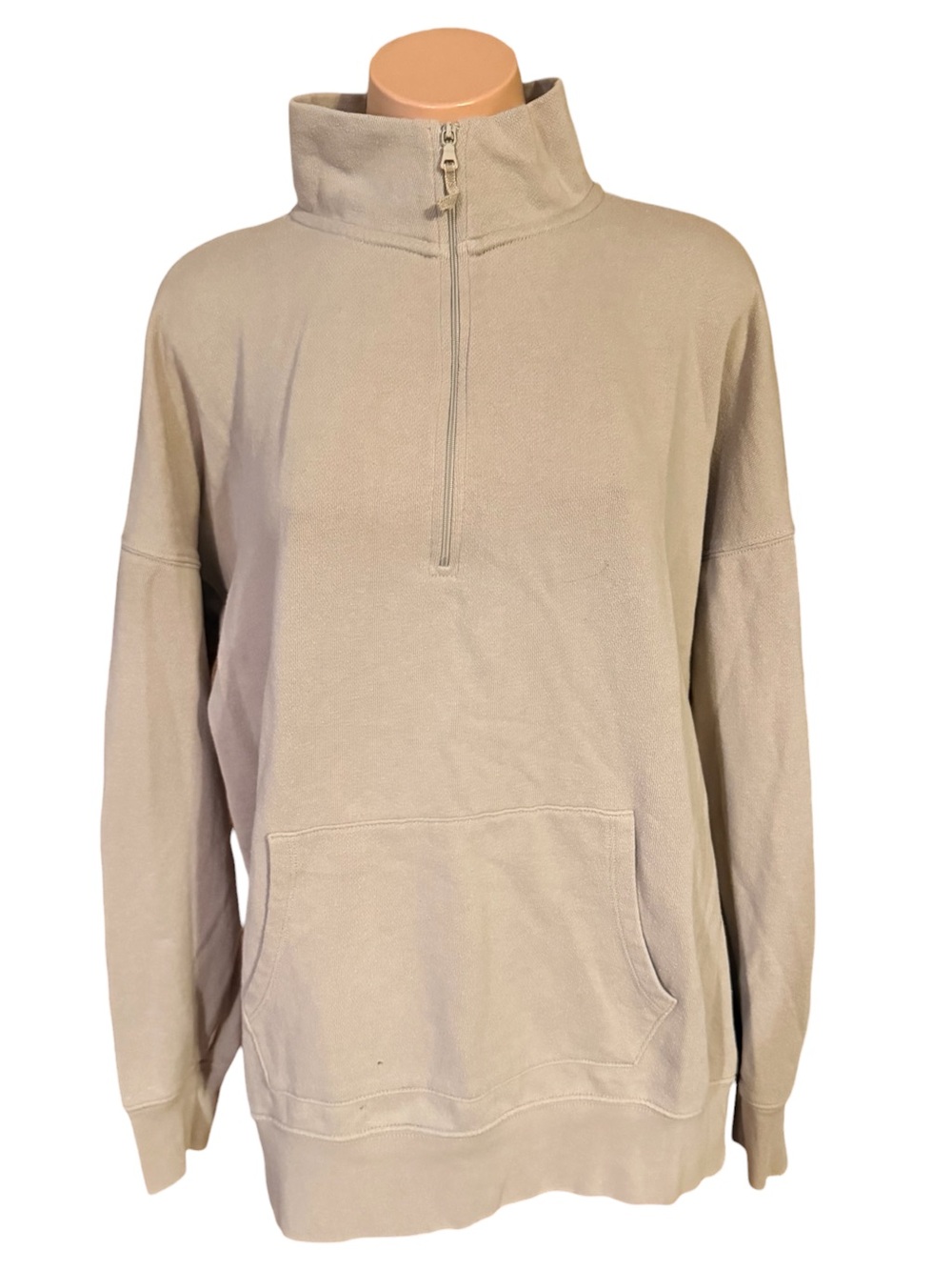 Aerie Mens Medium Tan Half Zip Fleece Pullover Sweatshirt Oversized Mock Neck
